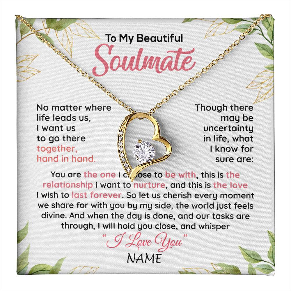 Forever Love Necklace 18K Yellow Gold Finish | 1 | Personalized To My Beautiful Soulmate Necklace From Husband Hand In Hand Wife Birthday Anniversary Valentines Day Jewelry Customized Gift Box Message Card | teecentury