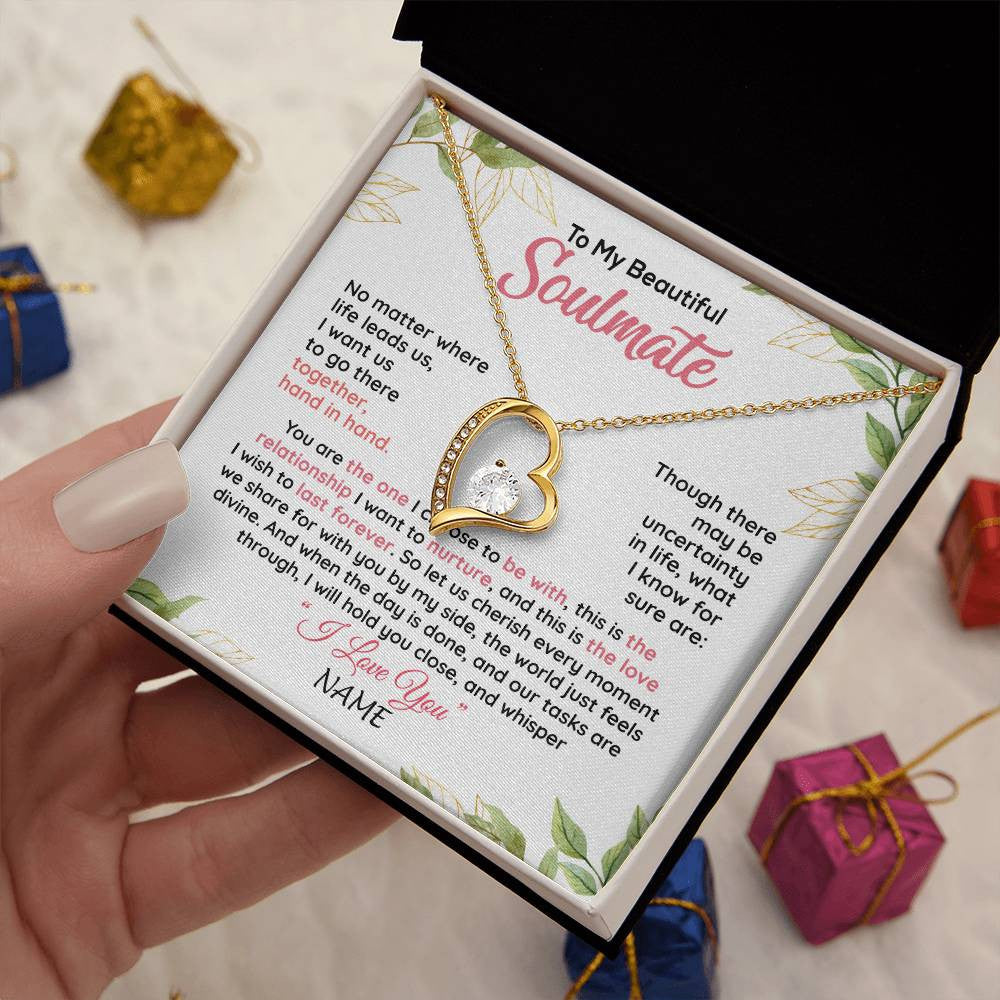 Forever Love Necklace 18K Yellow Gold Finish | 2 | Personalized To My Beautiful Soulmate Necklace From Husband Hand In Hand Wife Birthday Anniversary Valentines Day Jewelry Customized Gift Box Message Card | teecentury