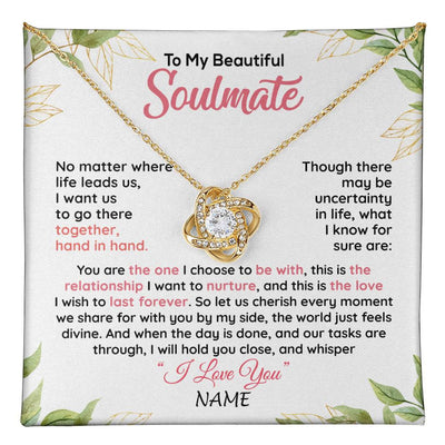 Love Knot Necklace 18K Yellow Gold Finish | 1 | Personalized To My Beautiful Soulmate Necklace From Husband Hand In Hand Wife Birthday Anniversary Valentines Day Jewelry Customized Gift Box Message Card | teecentury