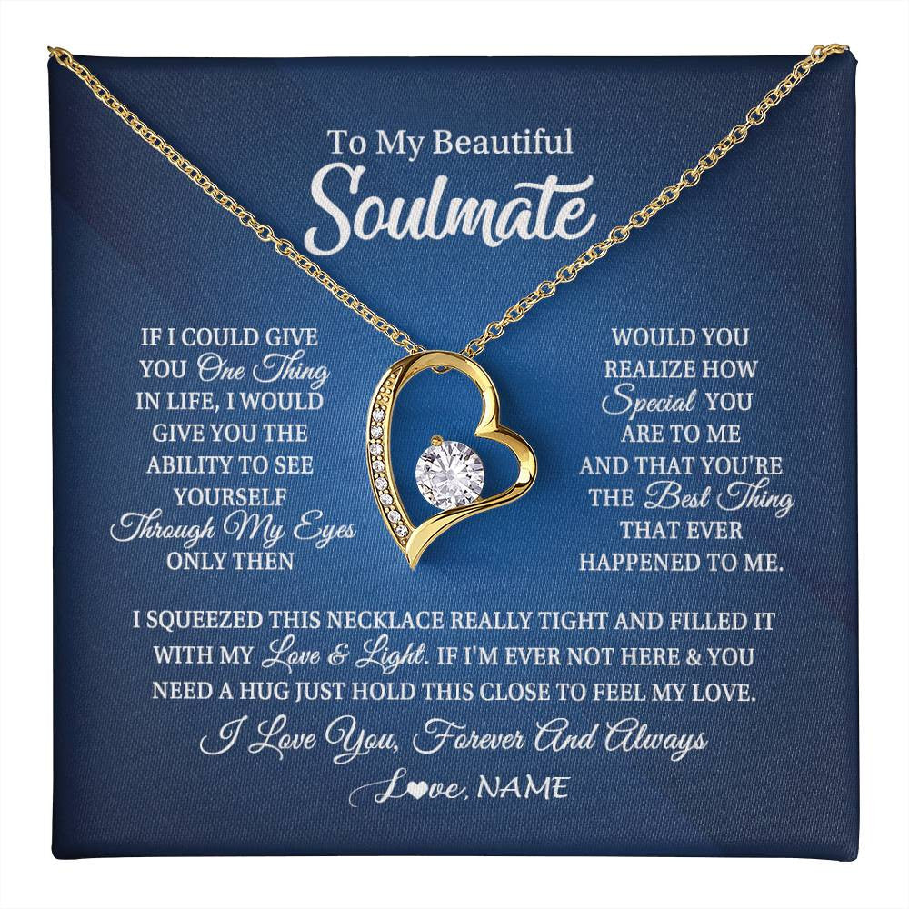 Forever Love Necklace 18K Yellow Gold Finish | 1 | Personalized To My Beautiful Soulmate Necklace From Husband Hold This Close My Love Future Wife Birthday Valentine Christmas Customized Gift Box Message Card | teecentury