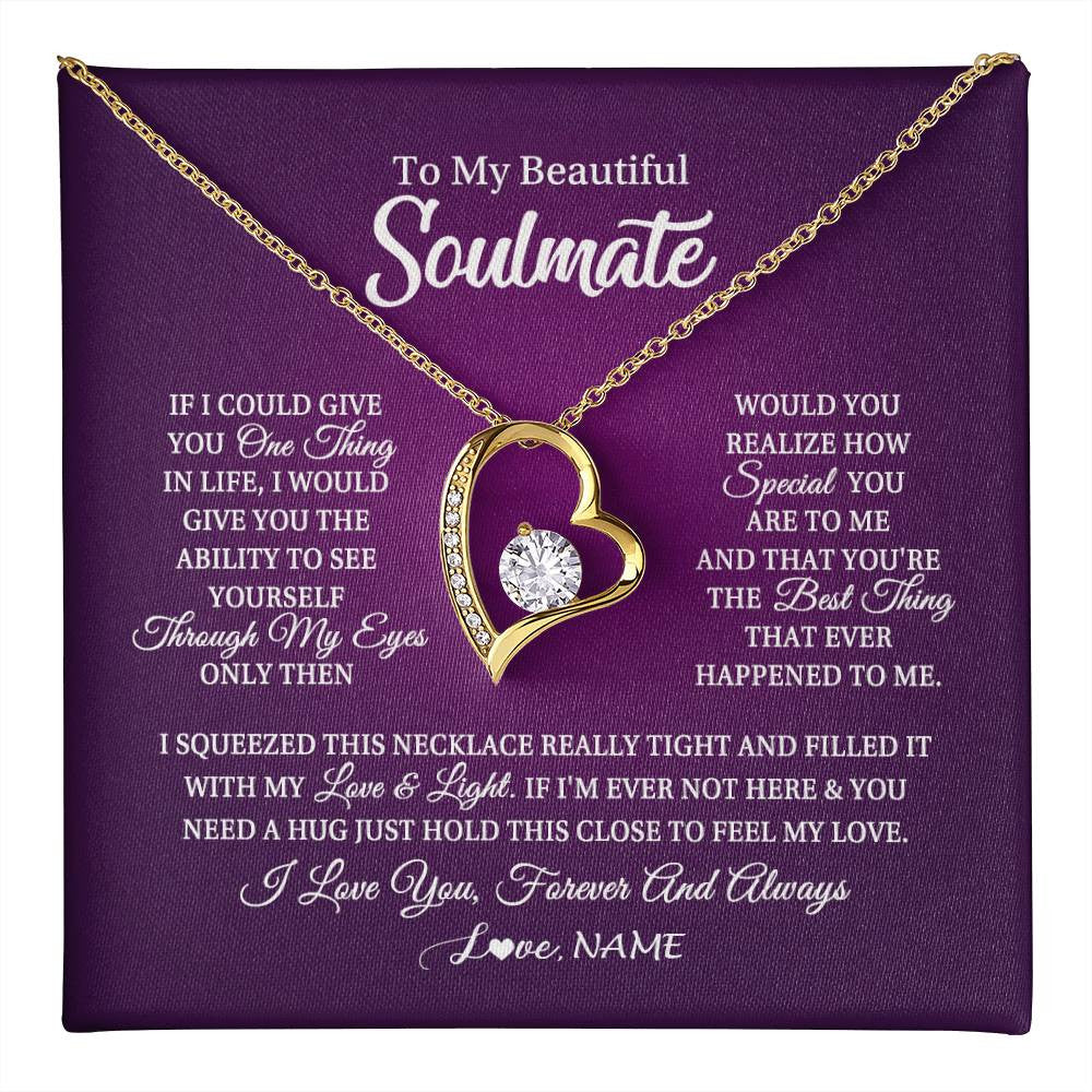 Forever Love Necklace 18K Yellow Gold Finish | 1 | Personalized To My Beautiful Soulmate Necklace From Husband I Love You Future Wife Birthday Valentines Day Christmas Customized Gift Box Message Card | teecentury