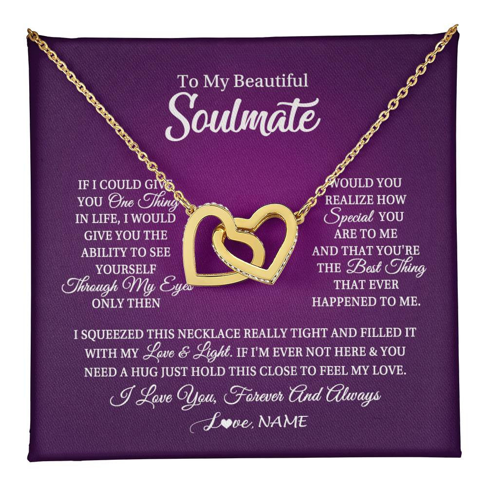 Interlocking Hearts Necklace 18K Yellow Gold Finish | 1 | Personalized To My Beautiful Soulmate Necklace From Husband I Love You Future Wife Birthday Valentines Day Christmas Customized Gift Box Message Card | teecentury