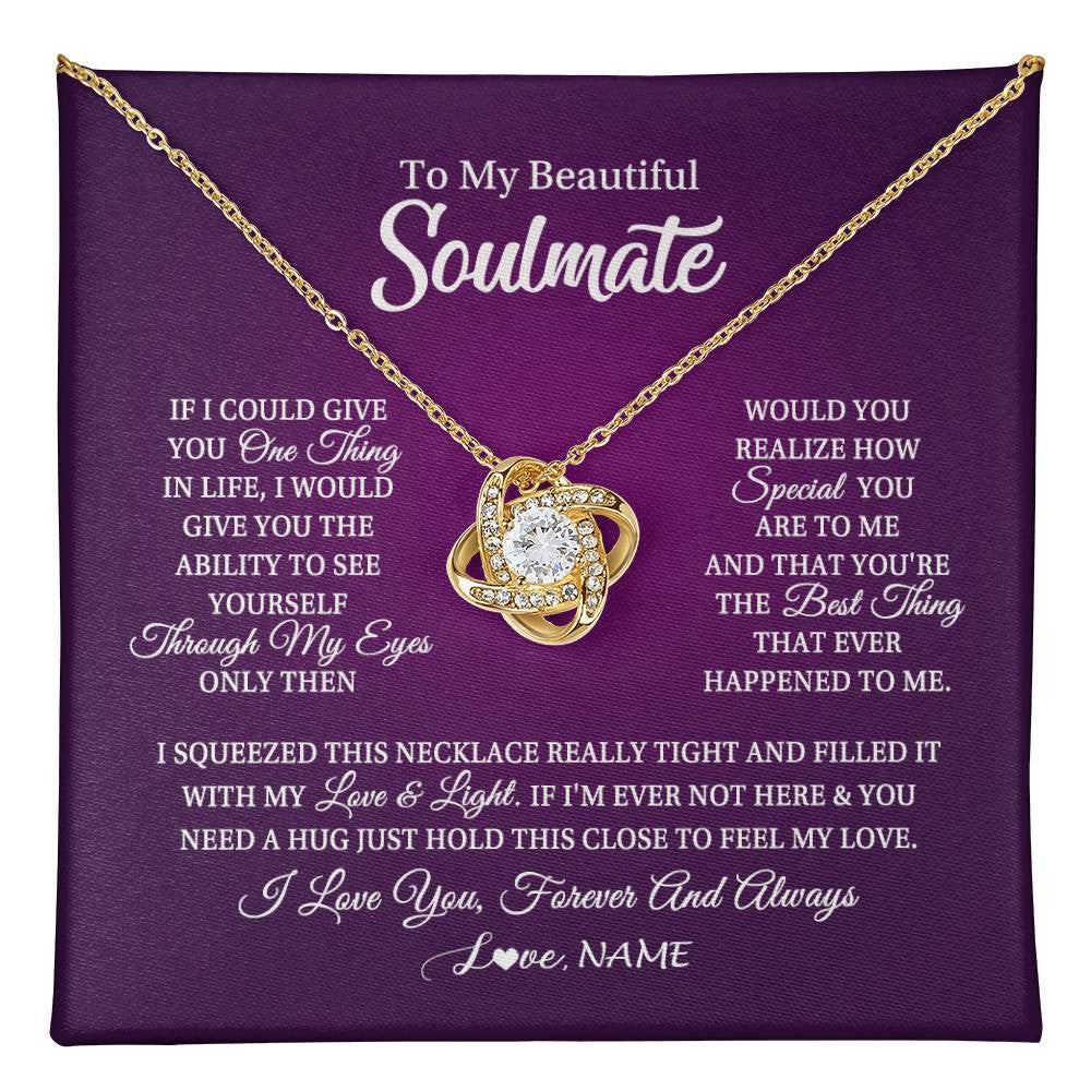 Love Knot Necklace 18K Yellow Gold Finish | 1 | Personalized To My Beautiful Soulmate Necklace From Husband I Love You Future Wife Birthday Valentines Day Christmas Customized Gift Box Message Card | teecentury