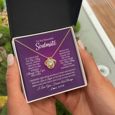 Love Knot Necklace 18K Yellow Gold Finish | 2 | Personalized To My Beautiful Soulmate Necklace From Husband I Love You Future Wife Birthday Valentines Day Christmas Customized Gift Box Message Card | teecentury