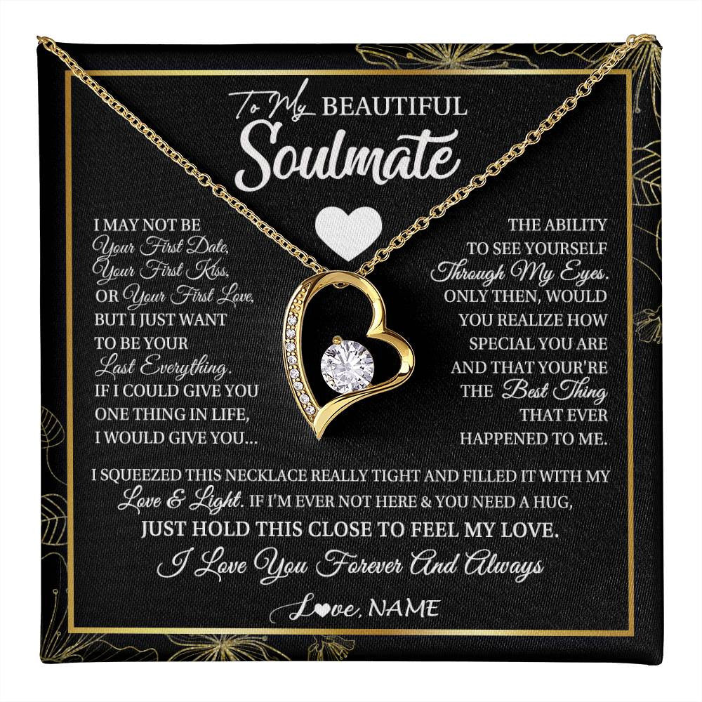 Forever Love Necklace 18K Yellow Gold Finish | 1 | Personalized To My Beautiful Soulmate Necklace From Husband I May Not Be Your First Day Wife Valentines Day Birthday Christmas Customized Gift Box Message Card | teecentury