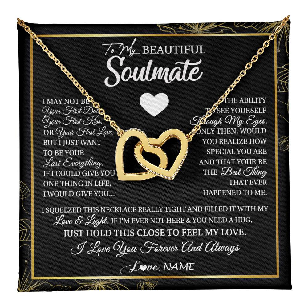 Interlocking Hearts Necklace 18K Yellow Gold Finish | 1 | Personalized To My Beautiful Soulmate Necklace From Husband I May Not Be Your First Day Wife Valentines Day Birthday Christmas Customized Gift Box Message Card | teecentury