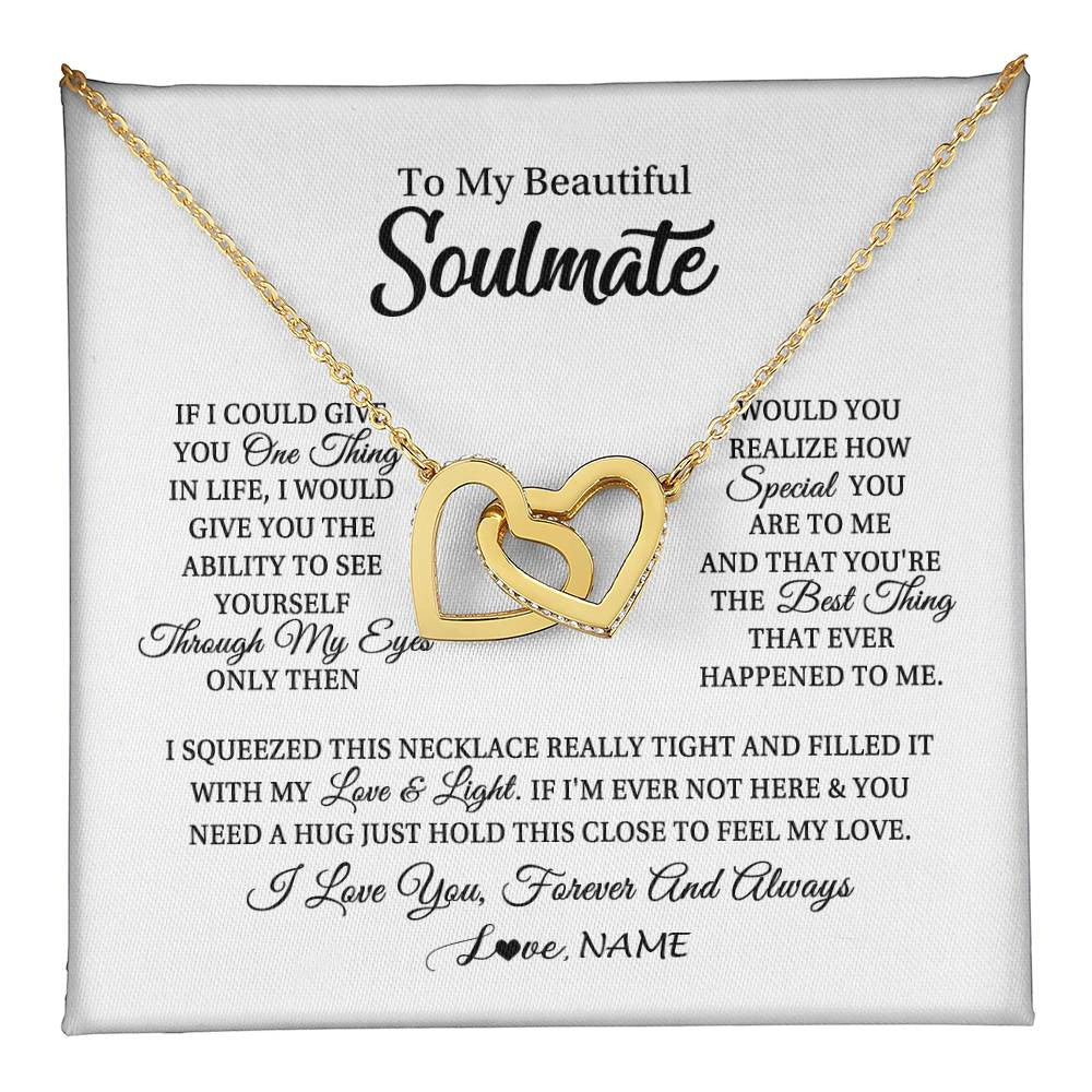 Interlocking Hearts Necklace 18K Yellow Gold Finish | 1 | Personalized To My Beautiful Soulmate Necklace From Husband If I Could Give You Future Wife Birthday Anniversary Christmas Customized Gift Box Message Card | teecentury