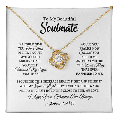 Love Knot Necklace 18K Yellow Gold Finish | 1 | Personalized To My Beautiful Soulmate Necklace From Husband If I Could Give You Future Wife Birthday Anniversary Christmas Customized Gift Box Message Card | teecentury