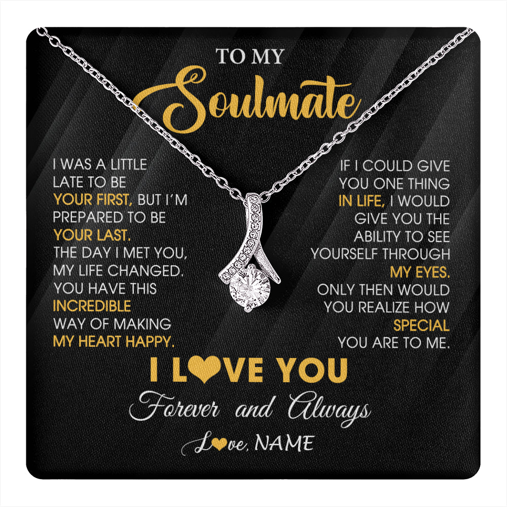 Alluring Beauty Necklace 14K White Gold Finish | 1 | Personalized To My Beautiful Soulmate Necklace From Husband Jewelry Forever Love Girlfriend Wife Birthday Gifts Anniversary Valentines Day Message Card | teecentury