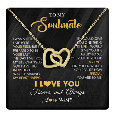 Interlocking Hearts Necklace 18K Yellow Gold Finish | 1 | Personalized To My Beautiful Soulmate Necklace From Husband Jewelry Forever Love Girlfriend Wife Birthday Gifts Anniversary Valentines Day Message Card | teecentury