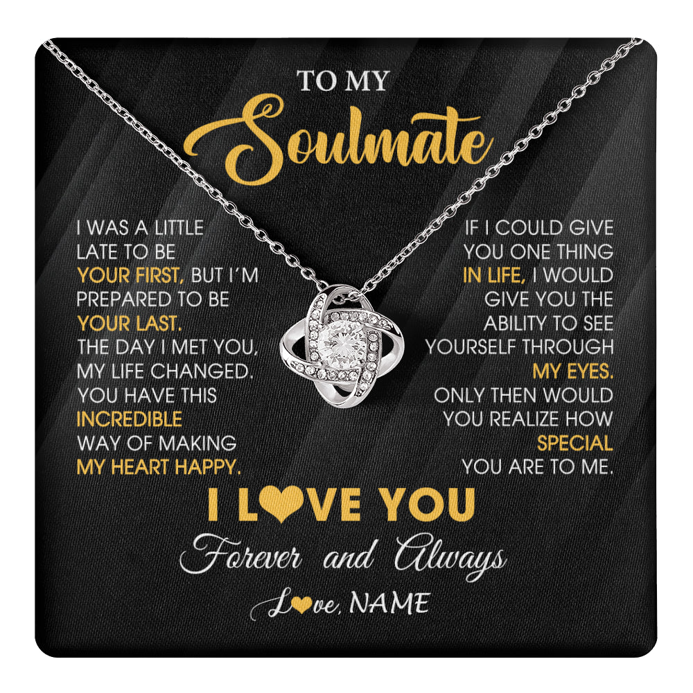 Love Knot Necklace 14K White Gold Finish | 1 | Personalized To My Beautiful Soulmate Necklace From Husband Jewelry Forever Love Girlfriend Wife Birthday Gifts Anniversary Valentines Day Message Card | teecentury