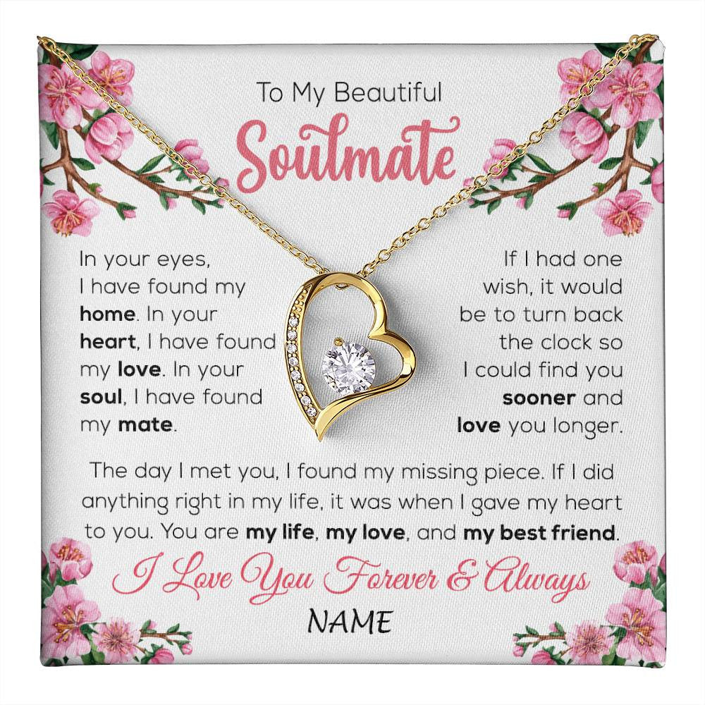 Forever Love Necklace 18K Yellow Gold Finish | 1 | Personalized To My Beautiful Soulmate Necklace From Husband Love You Longer Wife Birthday Anniversary Wedding Valentines Day Customized Gift Box Message Card | teecentury