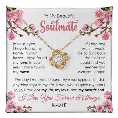 Love Knot Necklace 18K Yellow Gold Finish | 1 | Personalized To My Beautiful Soulmate Necklace From Husband Love You Longer Wife Birthday Anniversary Wedding Valentines Day Customized Gift Box Message Card | teecentury