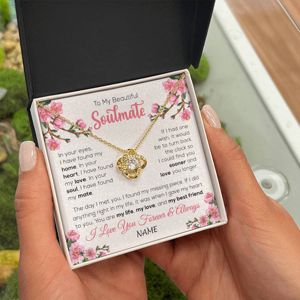 Love Knot Necklace 18K Yellow Gold Finish | 2 | Personalized To My Beautiful Soulmate Necklace From Husband Love You Longer Wife Birthday Anniversary Wedding Valentines Day Customized Gift Box Message Card | teecentury