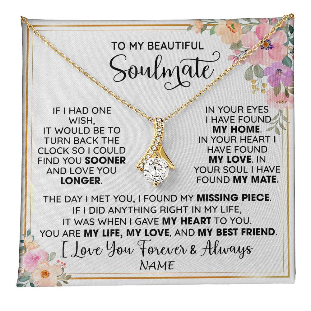 Alluring Beauty Necklace 18K Yellow Gold Finish | 1 | Personalized To My Beautiful Soulmate Necklace From Husband My Life My Love Wife Romantic Birthday Anniversary Christmas Customized Gift Box Message Card | teecentury