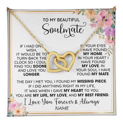 Interlocking Hearts Necklace 18K Yellow Gold Finish | 1 | Personalized To My Beautiful Soulmate Necklace From Husband My Life My Love Wife Romantic Birthday Anniversary Christmas Customized Gift Box Message Card | teecentury