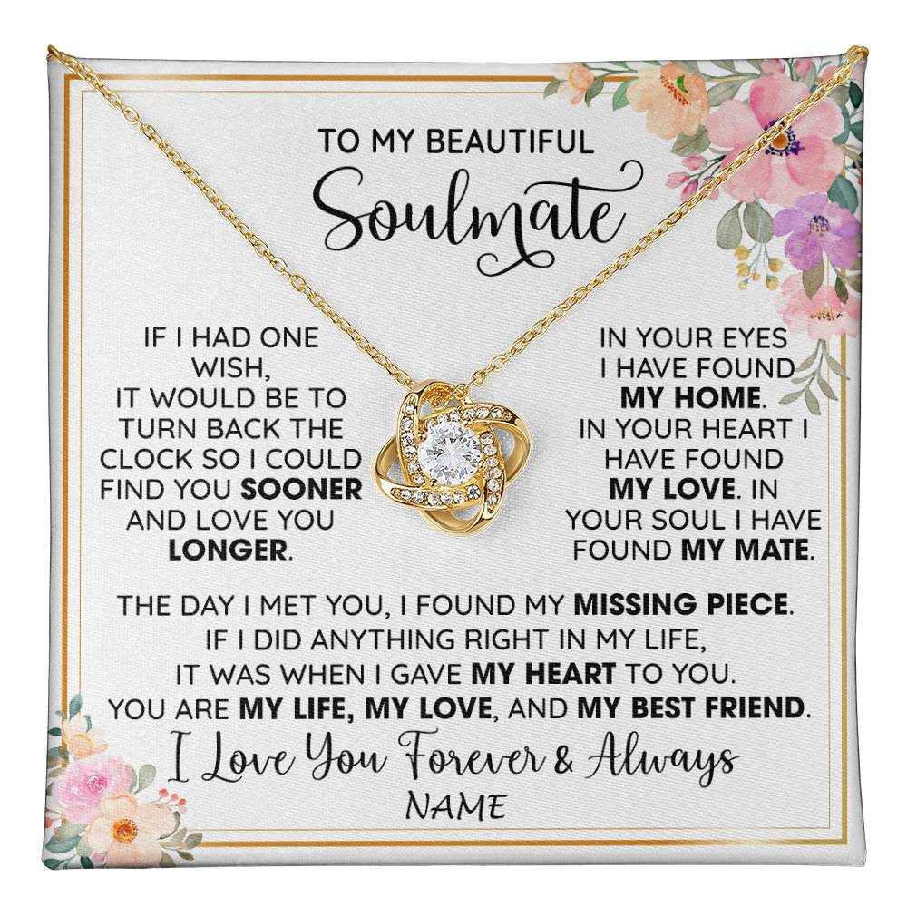 Love Knot Necklace 18K Yellow Gold Finish | 1 | Personalized To My Beautiful Soulmate Necklace From Husband My Life My Love Wife Romantic Birthday Anniversary Christmas Customized Gift Box Message Card | teecentury