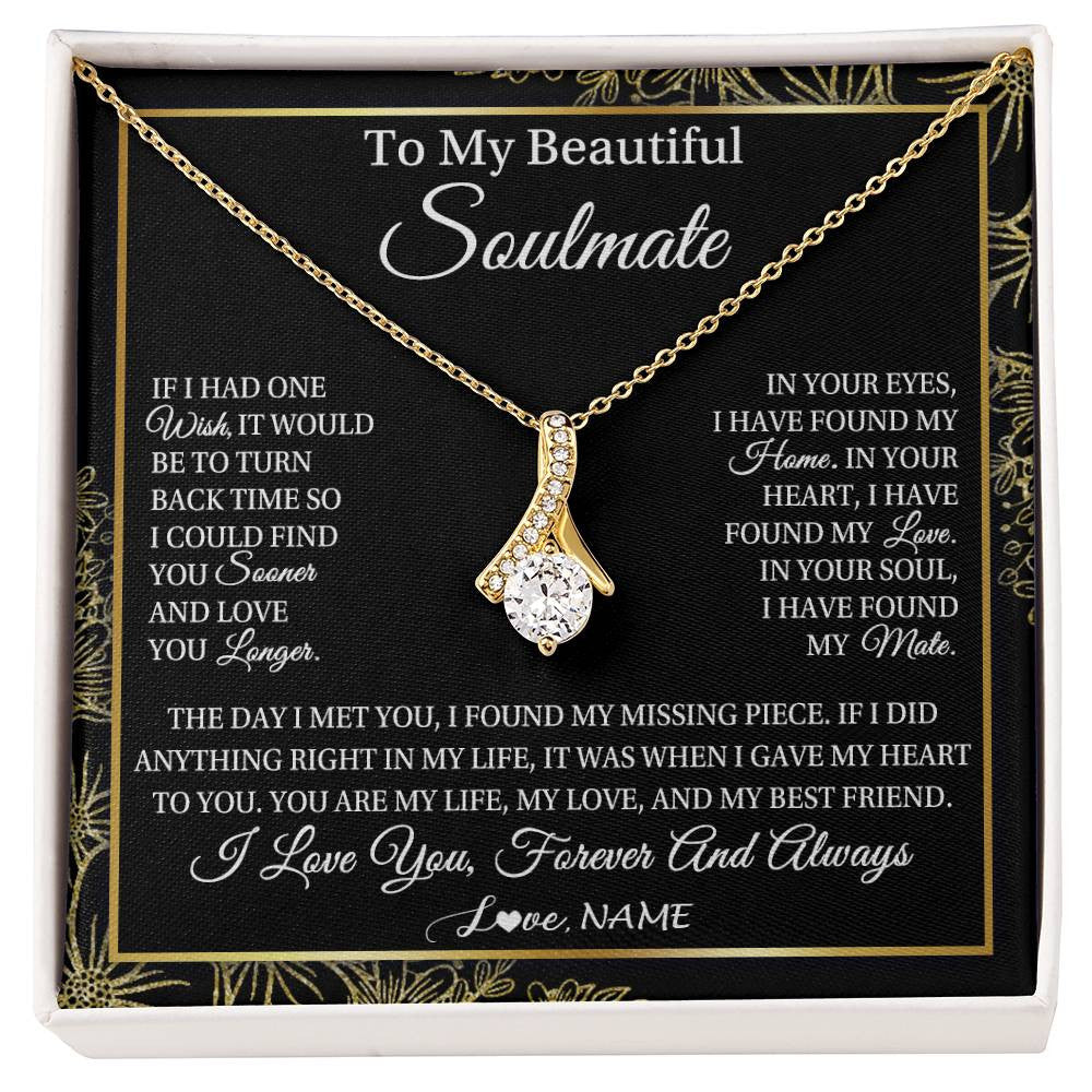 Alluring Beauty Necklace 18K Yellow Gold Finish | Personalized To My Beautiful Soulmate Necklace From Husband Romantic Gifts Future Wife Birthday Anniversary Jewelry Christmas Customized Gift Box Message Card | teecentury