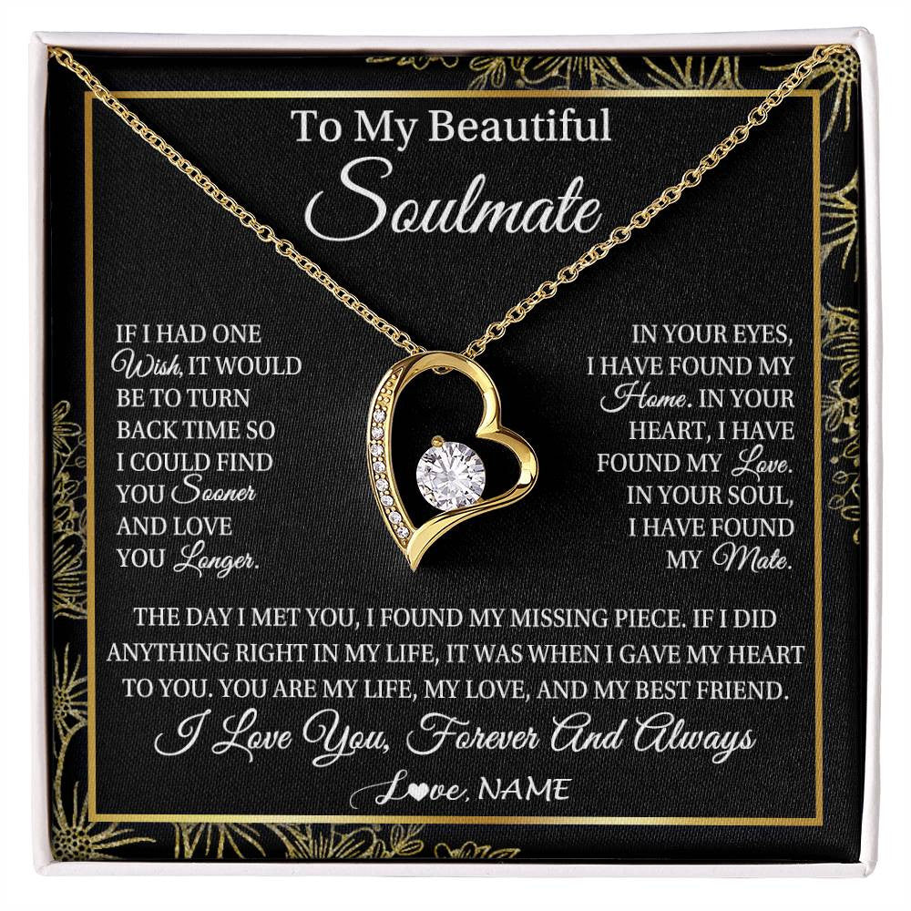 Forever Love Necklace 18K Yellow Gold Finish | Personalized To My Beautiful Soulmate Necklace From Husband Romantic Gifts Future Wife Birthday Anniversary Jewelry Christmas Customized Gift Box Message Card | teecentury