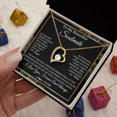 Forever Love Necklace 18K Yellow Gold Finish | Personalized To My Beautiful Soulmate Necklace From Husband Romantic Gifts Future Wife Birthday Anniversary Jewelry Christmas Customized Gift Box Message Card | teecentury