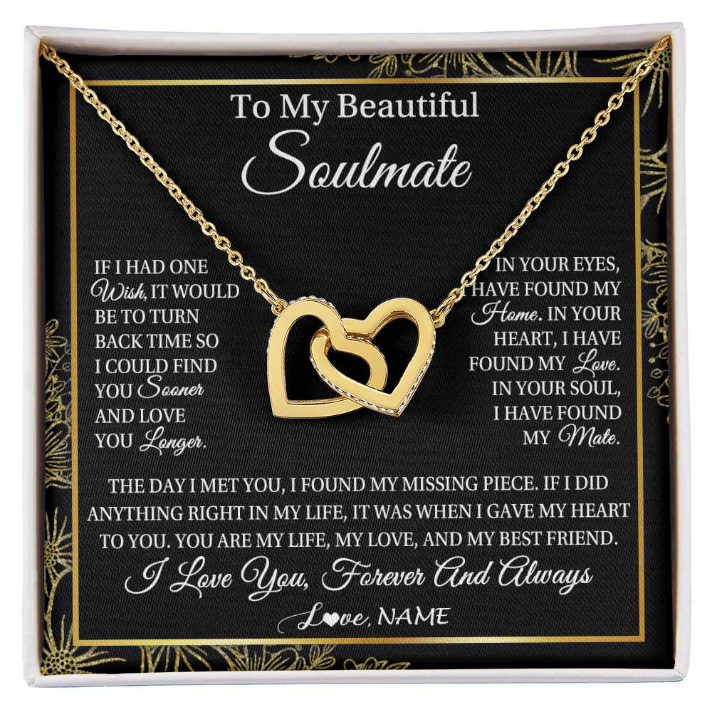 Interlocking Hearts Necklace 18K Yellow Gold Finish | Personalized To My Beautiful Soulmate Necklace From Husband Romantic Gifts Future Wife Birthday Anniversary Jewelry Christmas Customized Gift Box Message Card | teecentury