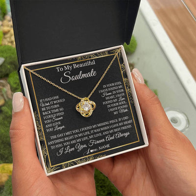 Love Knot Necklace 18K Yellow Gold Finish | Personalized To My Beautiful Soulmate Necklace From Husband Romantic Gifts Future Wife Birthday Anniversary Jewelry Christmas Customized Gift Box Message Card | teecentury