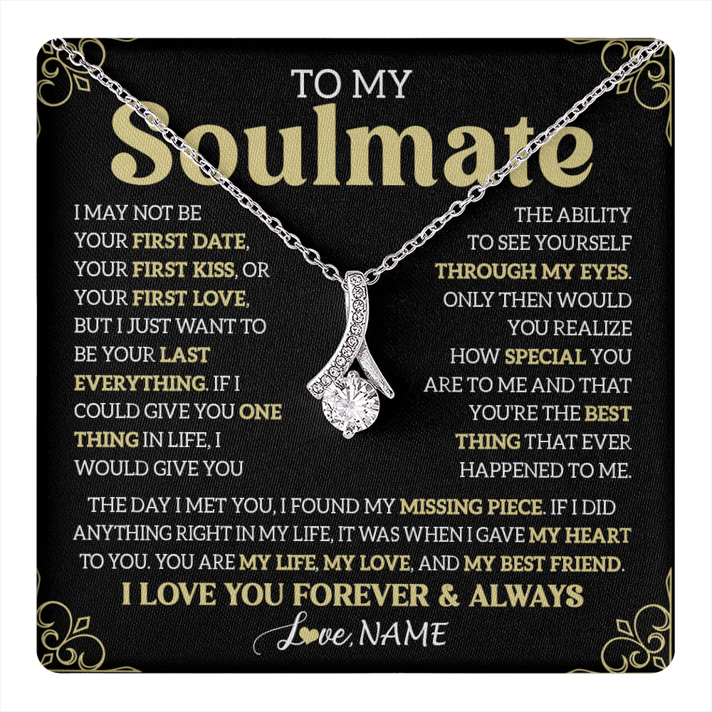 Alluring Beauty Necklace 14K White Gold Finish | 1 | Personalized To My Beautiful Soulmate Necklace From Husband The Day I Met You Birthday Gifts For Wife Girlfriend Anniversary Valentines Day Message Card | teecentury