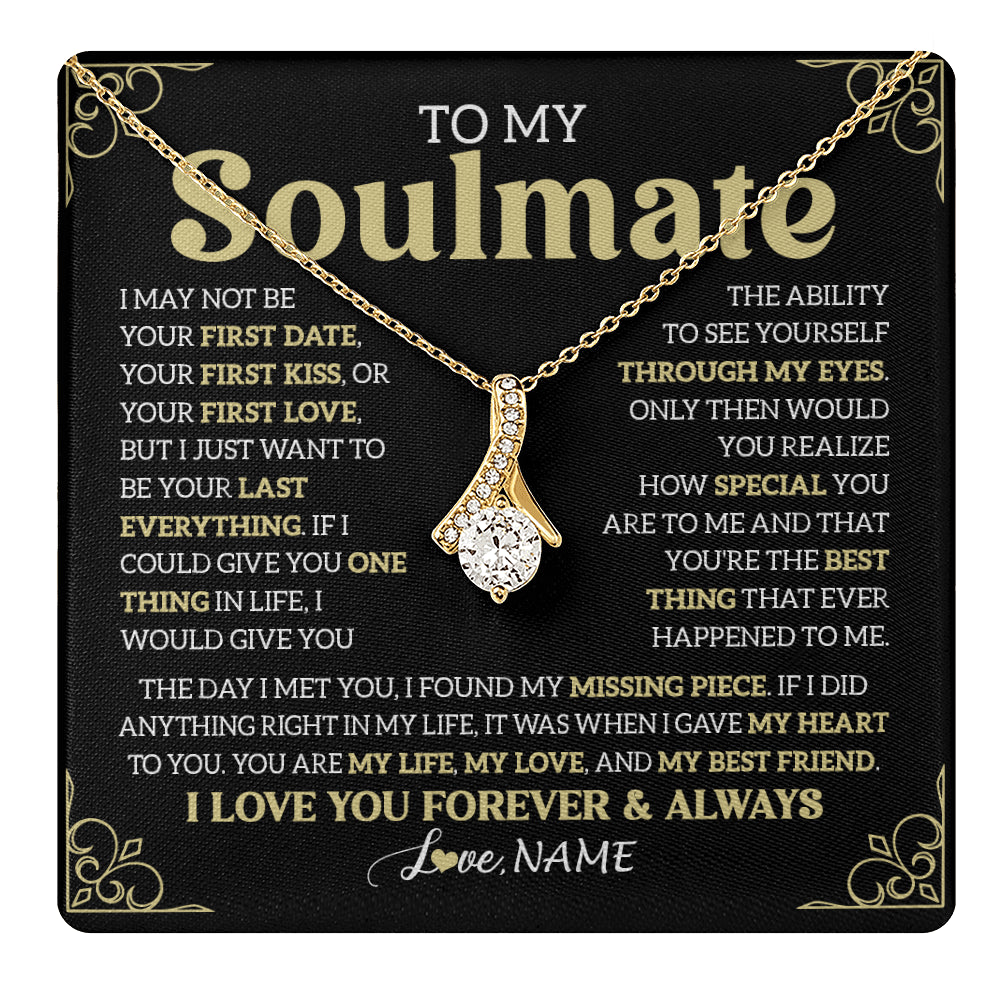 Alluring Beauty Necklace 18K Yellow Gold Finish | 1 | Personalized To My Beautiful Soulmate Necklace From Husband The Day I Met You Birthday Gifts For Wife Girlfriend Anniversary Valentines Day Message Card | teecentury