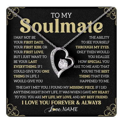 Forever Love Necklace 14K White Gold Finish | 1 | Personalized To My Beautiful Soulmate Necklace From Husband The Day I Met You Birthday Gifts For Wife Girlfriend Anniversary Valentines Day Message Card | teecentury