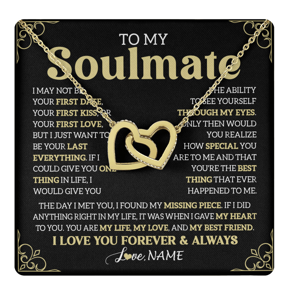 Interlocking Hearts Necklace 18K Yellow Gold Finish | 1 | Personalized To My Beautiful Soulmate Necklace From Husband The Day I Met You Birthday Gifts For Wife Girlfriend Anniversary Valentines Day Message Card | teecentury