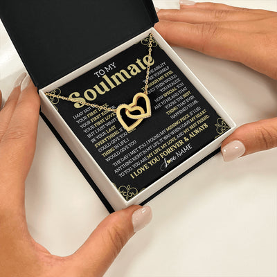 Interlocking Hearts Necklace 18K Yellow Gold Finish | 2 | Personalized To My Beautiful Soulmate Necklace From Husband The Day I Met You Birthday Gifts For Wife Girlfriend Anniversary Valentines Day Message Card | teecentury