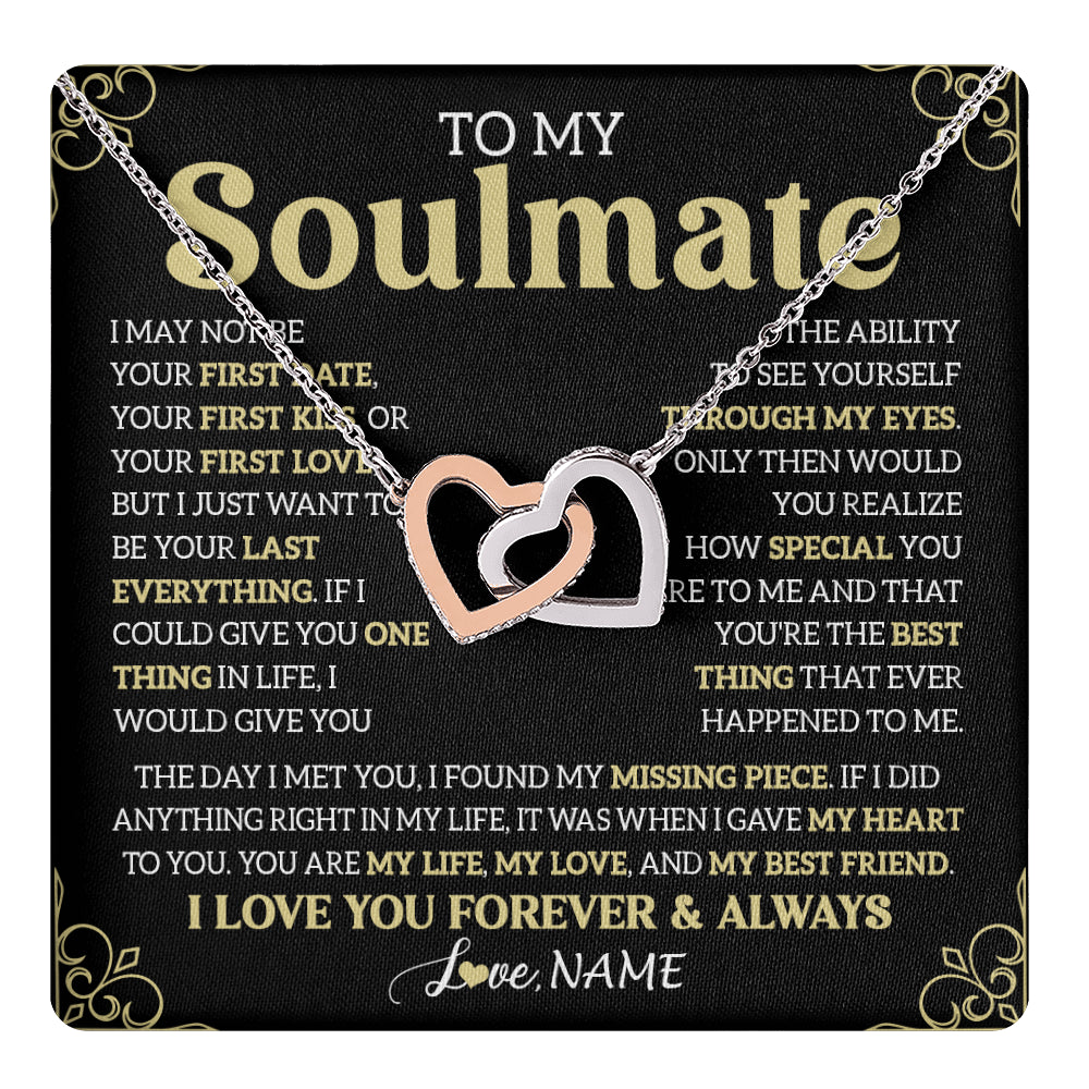 Interlocking Hearts Necklace Stainless Steel & Rose Gold Finish | 1 | Personalized To My Beautiful Soulmate Necklace From Husband The Day I Met You Birthday Gifts For Wife Girlfriend Anniversary Valentines Day Message Card | teecentury