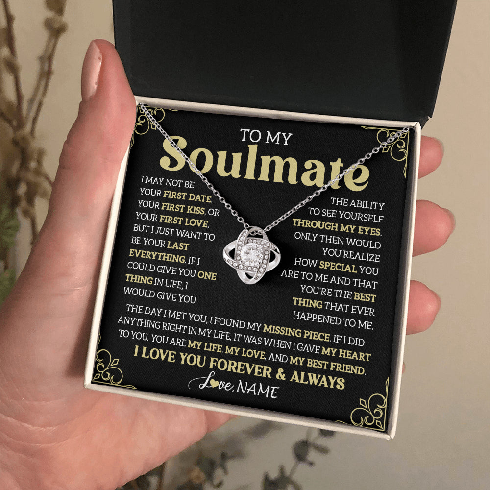 Love Knot Necklace 14K White Gold Finish | 2 | Personalized To My Beautiful Soulmate Necklace From Husband The Day I Met You Birthday Gifts For Wife Girlfriend Anniversary Valentines Day Message Card | teecentury
