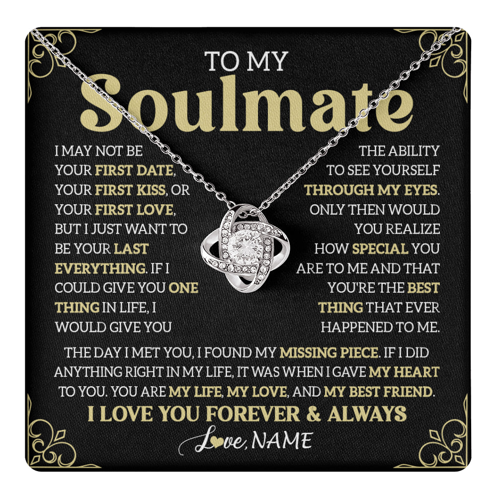 Love Knot Necklace 14K White Gold Finish | 1 | Personalized To My Beautiful Soulmate Necklace From Husband The Day I Met You Birthday Gifts For Wife Girlfriend Anniversary Valentines Day Message Card | teecentury