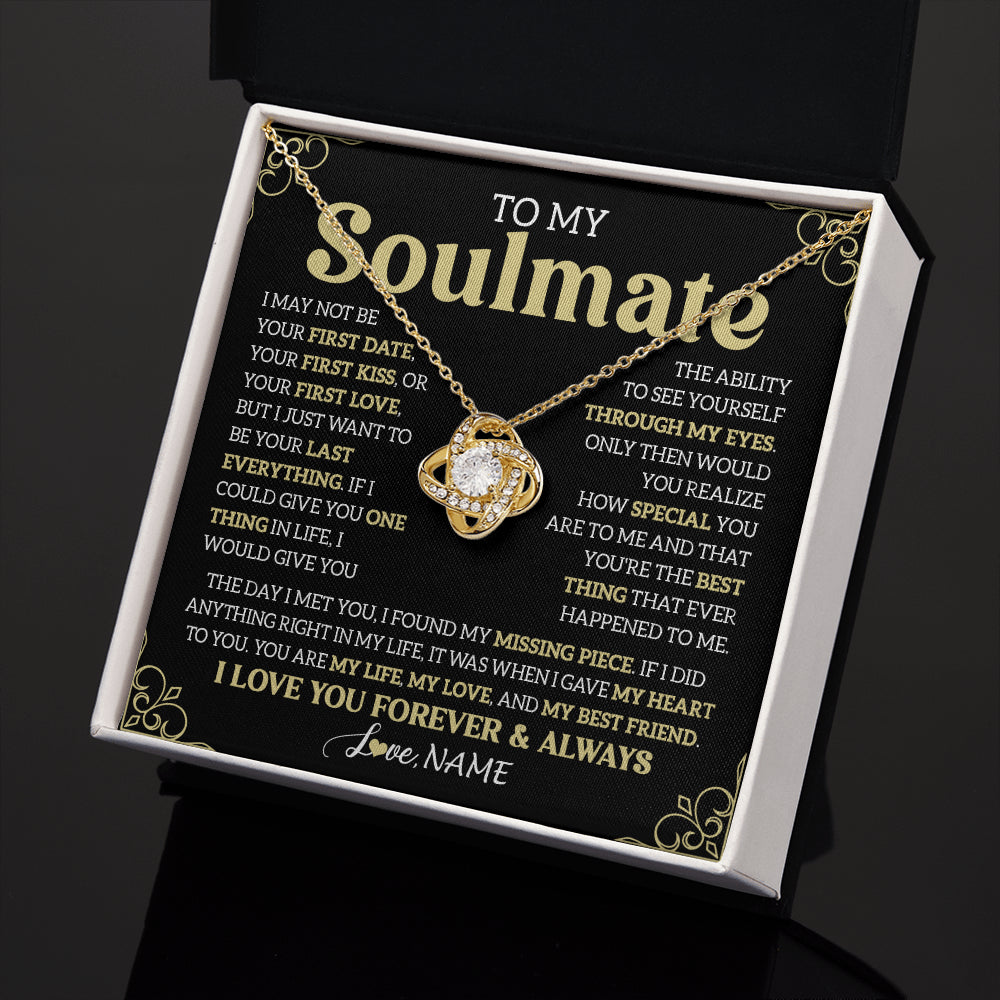 Love Knot Necklace 18K Yellow Gold Finish | 2 | Personalized To My Beautiful Soulmate Necklace From Husband The Day I Met You Birthday Gifts For Wife Girlfriend Anniversary Valentines Day Message Card | teecentury