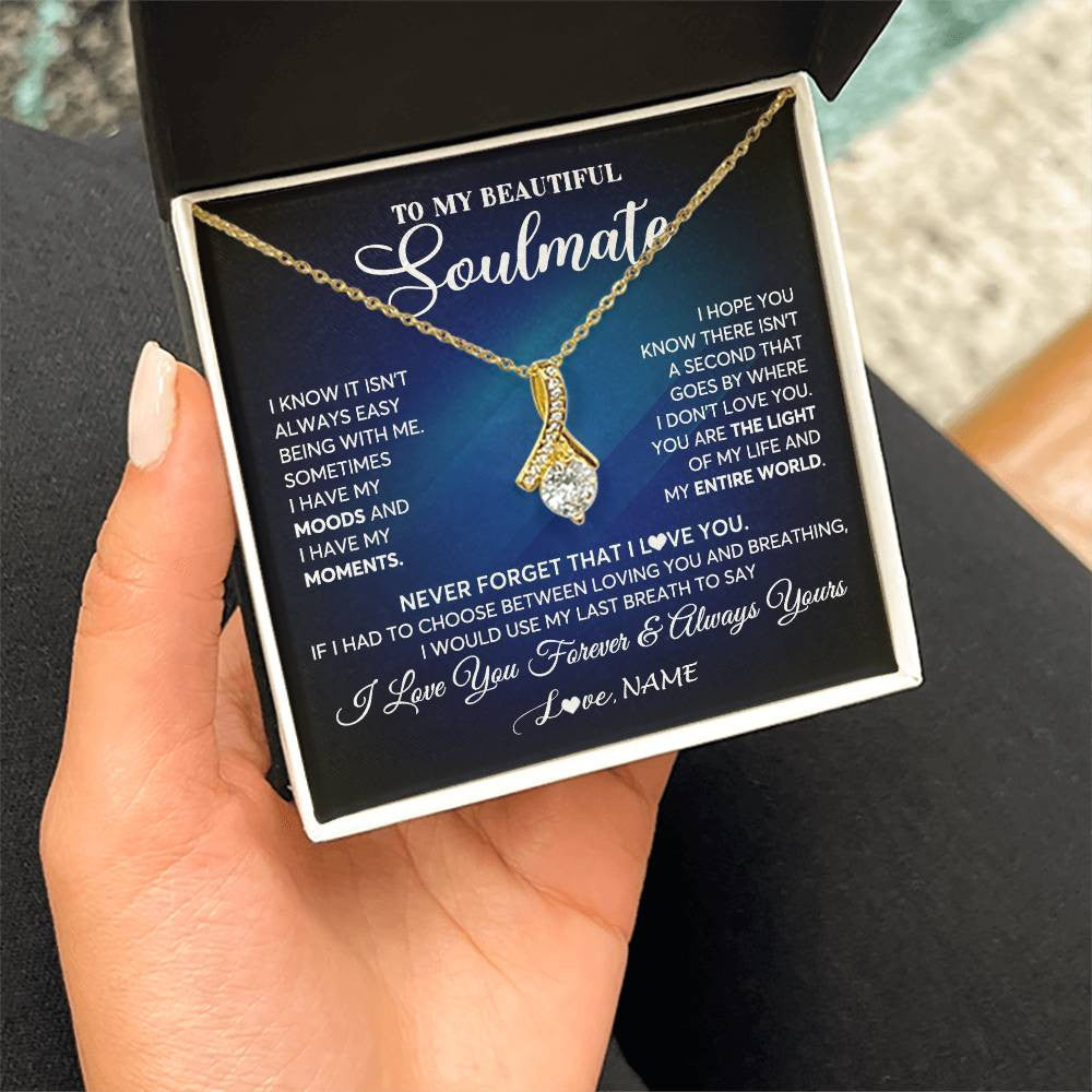 Alluring Beauty Necklace 18K Yellow Gold Finish | 2 | Personalized To My Beautiful Soulmate Necklace From Husband You Are The Light Of My Life Wife Birthday Anniversary Christmas Customized Gift Box Message Card | teecentury