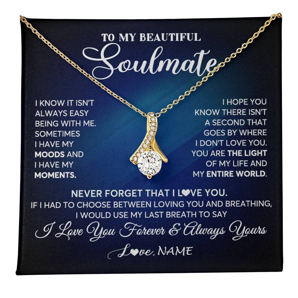 Alluring Beauty Necklace 18K Yellow Gold Finish | 1 | Personalized To My Beautiful Soulmate Necklace From Husband You Are The Light Of My Life Wife Birthday Anniversary Christmas Customized Gift Box Message Card | teecentury