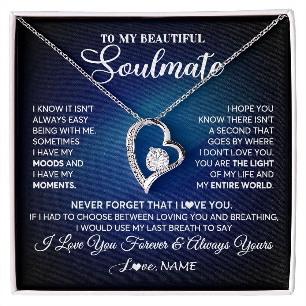 Forever Love Necklace | Personalized To My Beautiful Soulmate Necklace From Husband You Are The Light Of My Life Wife Birthday Anniversary Christmas Customized Gift Box Message Card | teecentury