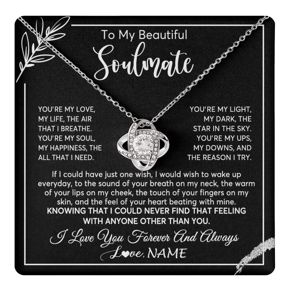 Love Knot Necklace 14K White Gold Finish | 1 | Personalized To My Beautiful Soulmate Necklace From Husband You're My Love Wife Birthday Anniversary Valentines Day Jewelry Customized Gift Box Message Card | teecentury