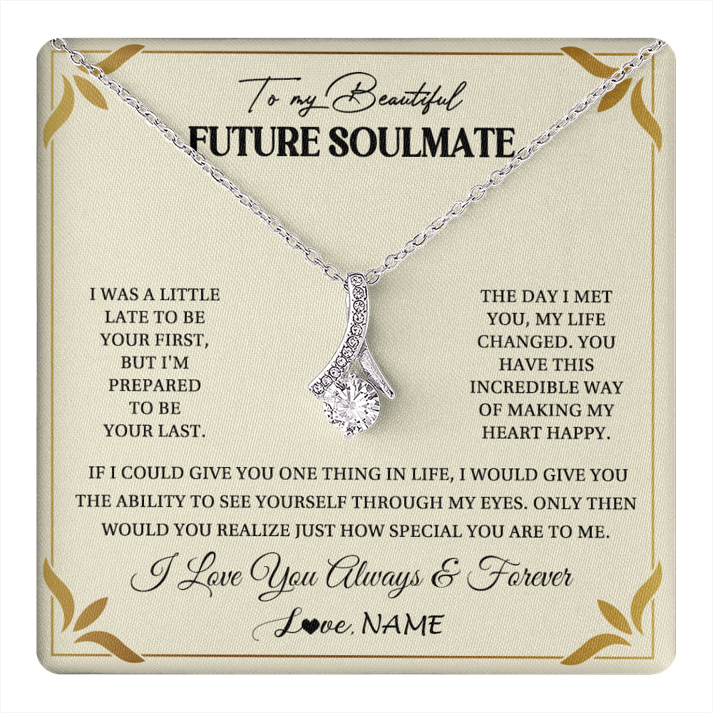 Alluring Beauty Necklace 14K White Gold Finish | 1 | Personalized To My Beautiful Soulmate Necklace Gift From Husband Promise Necklace For Soulmate Birthday Jewelry Christmas Customized Gift Box Message Card | teecentury
