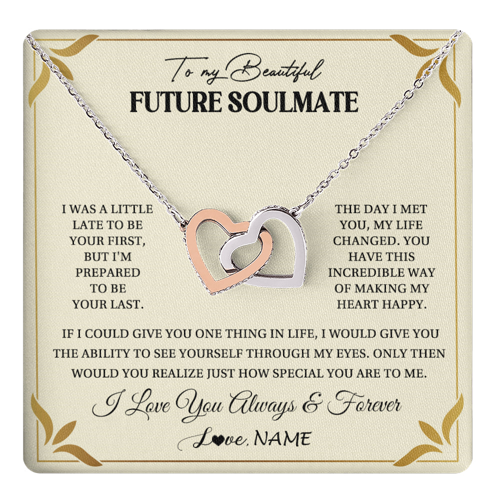 Interlocking Hearts Necklace Stainless Steel & Rose Gold Finish | 1 | Personalized To My Beautiful Soulmate Necklace Gift From Husband Promise Necklace For Soulmate Birthday Jewelry Christmas Customized Gift Box Message Card | teecentury