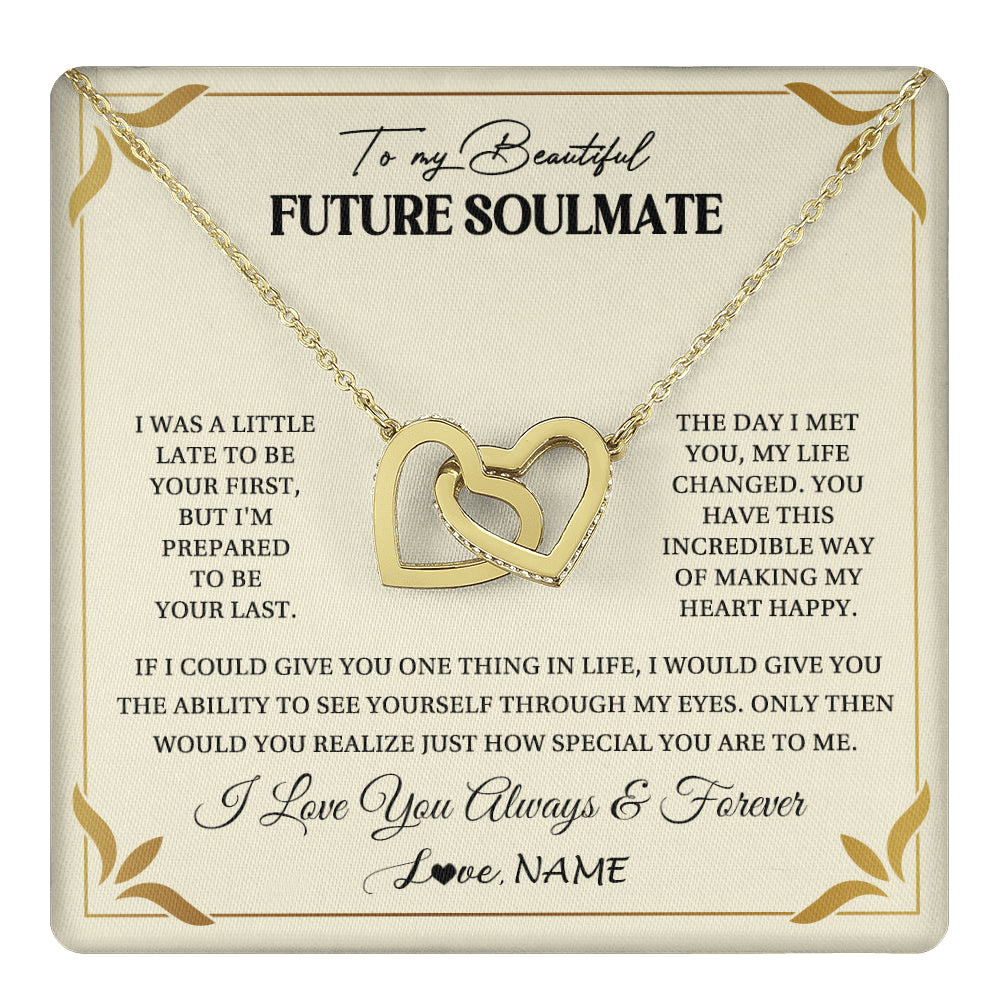 Interlocking Hearts Necklace 18K Yellow Gold Finish | 1 | Personalized To My Beautiful Soulmate Necklace Gift From Husband Promise Necklace For Soulmate Birthday Jewelry Christmas Customized Gift Box Message Card | teecentury