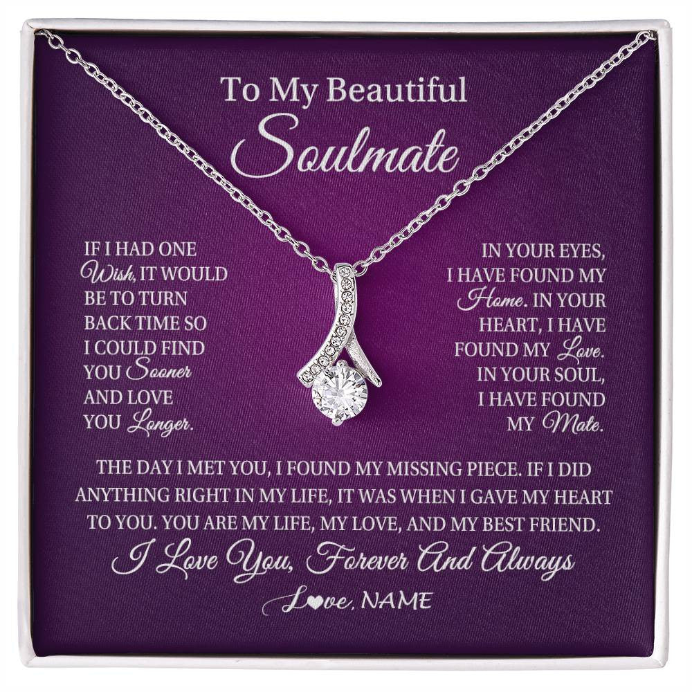 Alluring Beauty Necklace 14K White Gold Finish | Personalized To My Beautiful Soulmate Necklace Gift From Husband Romantic Gifts For Future Wife Birthday Anniversary Christmas Customized Gift Box Message Card | teecentury