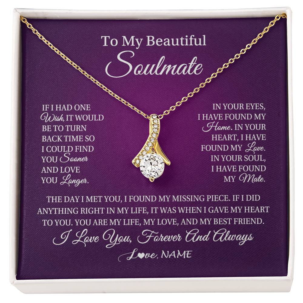 Alluring Beauty Necklace 18K Yellow Gold Finish | Personalized To My Beautiful Soulmate Necklace Gift From Husband Romantic Gifts For Future Wife Birthday Anniversary Christmas Customized Gift Box Message Card | teecentury