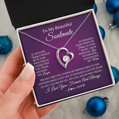 Forever Love Necklace 14K White Gold Finish | Personalized To My Beautiful Soulmate Necklace Gift From Husband Romantic Gifts For Future Wife Birthday Anniversary Christmas Customized Gift Box Message Card | teecentury