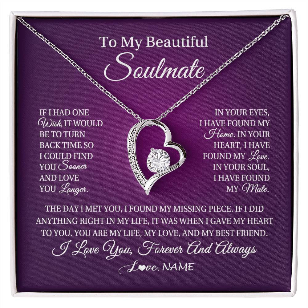 Forever Love Necklace 14K White Gold Finish | Personalized To My Beautiful Soulmate Necklace Gift From Husband Romantic Gifts For Future Wife Birthday Anniversary Christmas Customized Gift Box Message Card | teecentury