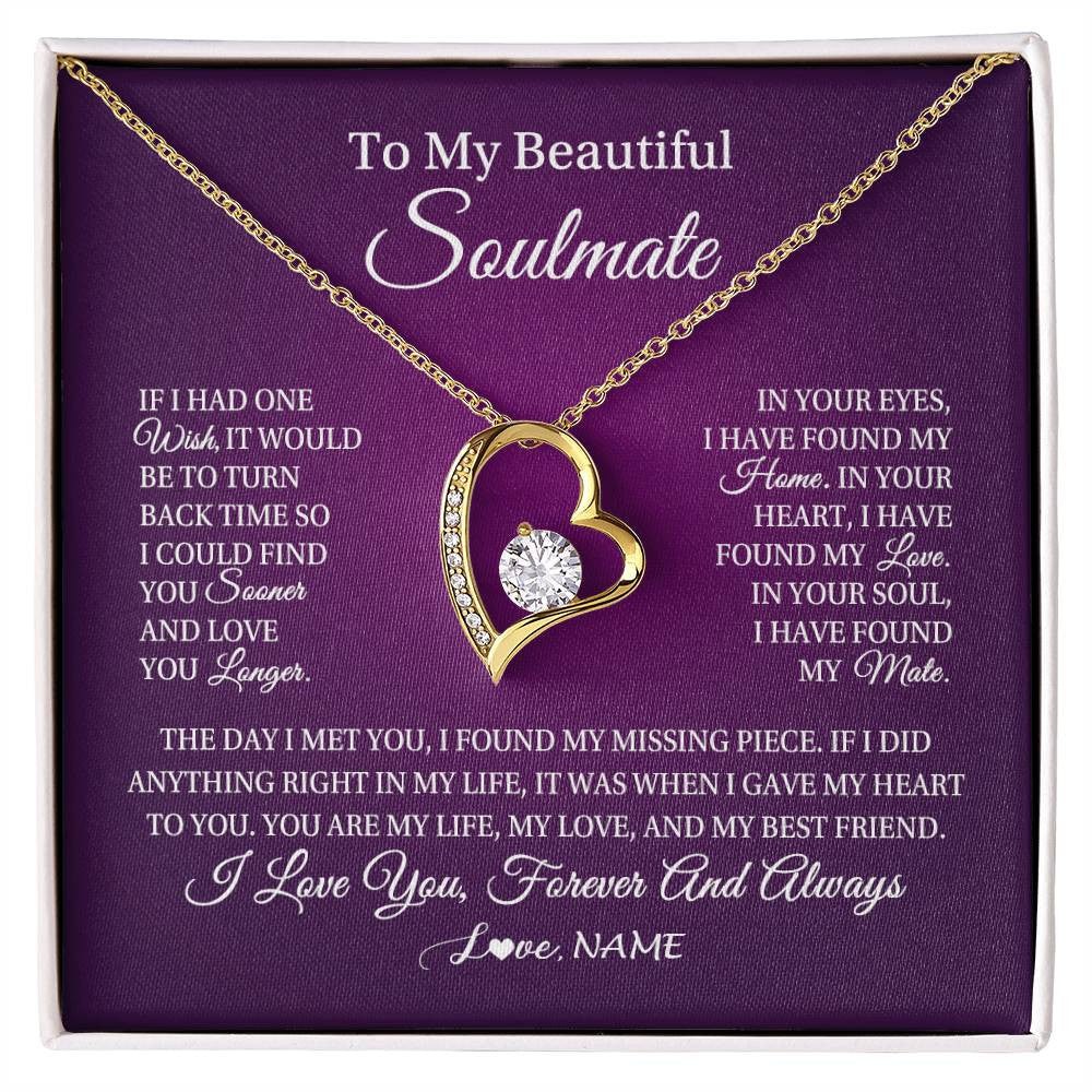 Forever Love Necklace 18K Yellow Gold Finish | Personalized To My Beautiful Soulmate Necklace Gift From Husband Romantic Gifts For Future Wife Birthday Anniversary Christmas Customized Gift Box Message Card | teecentury