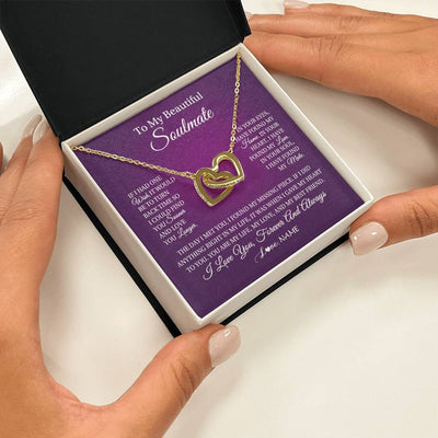 Interlocking Hearts Necklace 18K Yellow Gold Finish | Personalized To My Beautiful Soulmate Necklace Gift From Husband Romantic Gifts For Future Wife Birthday Anniversary Christmas Customized Gift Box Message Card | teecentury