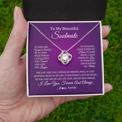 Love Knot Necklace 14K White Gold Finish | Personalized To My Beautiful Soulmate Necklace Gift From Husband Romantic Gifts For Future Wife Birthday Anniversary Christmas Customized Gift Box Message Card | teecentury