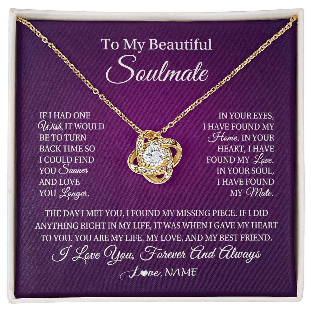 Love Knot Necklace 18K Yellow Gold Finish | Personalized To My Beautiful Soulmate Necklace Gift From Husband Romantic Gifts For Future Wife Birthday Anniversary Christmas Customized Gift Box Message Card | teecentury